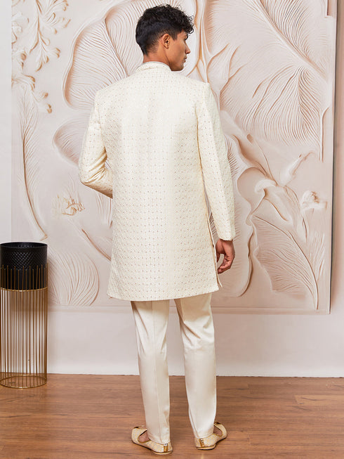 Men's Cream Silk Blend Indowestern, Kurta Pant Set